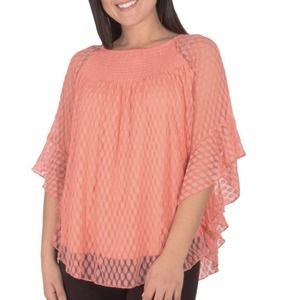 NY Collection Women's Orange Smocked Bell Sleeve Peasant Top Size 2xl NWOT